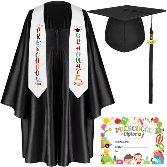 Kindergarten Graduation Cap Gown Stole Package Graduation Gown Preschool Red with 2024 Tassel Kids Woven 100% Polyester Adults